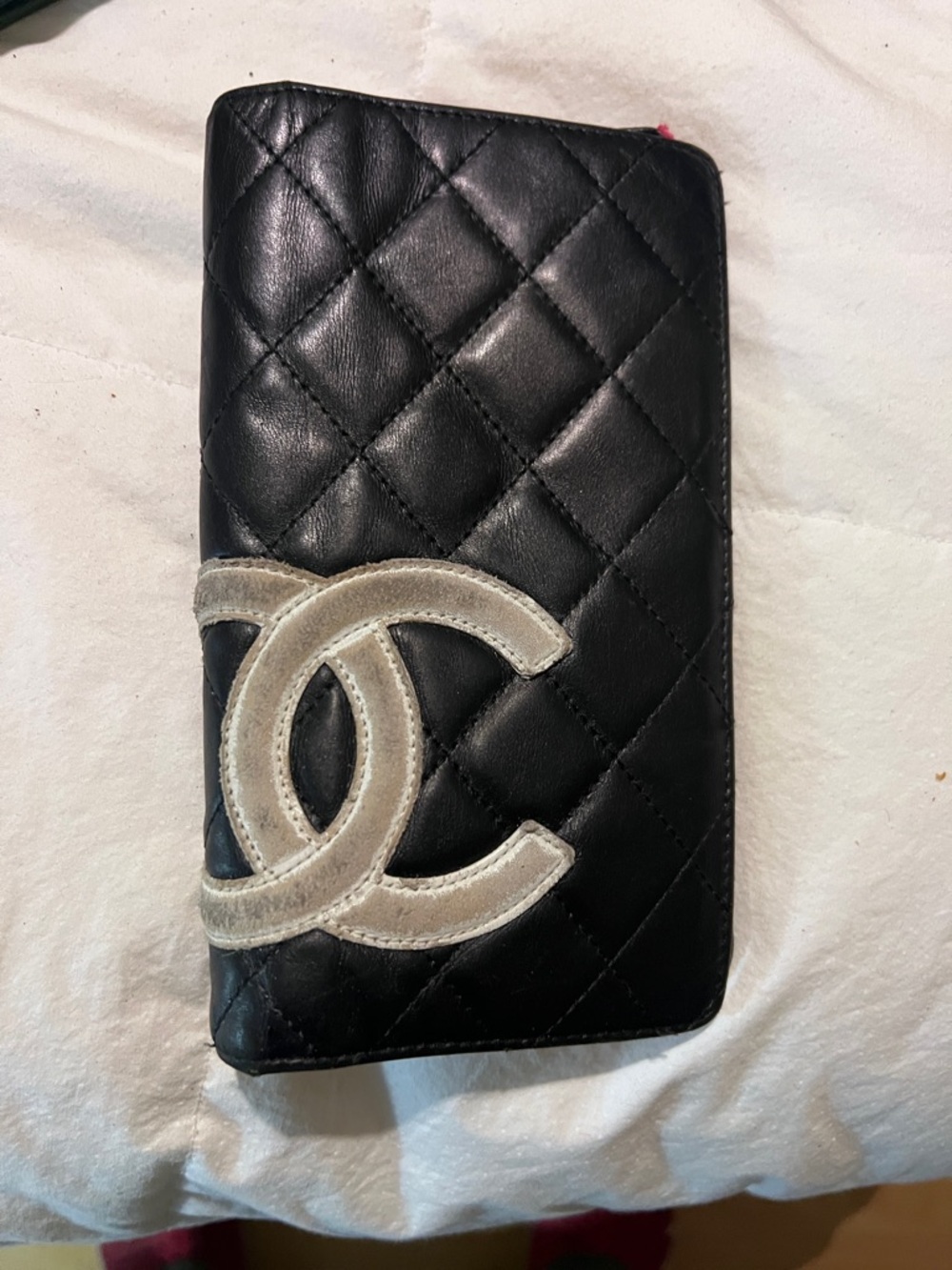 Elegant Chanel Cambon Line Bifold Wallet Calf Leather Black & Silver Authentic